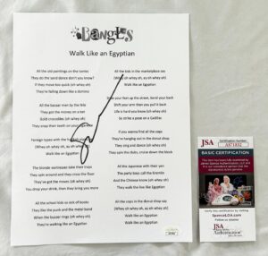 Susanna Hoffs Signed Lyric Sheet The Bangles JSA 2