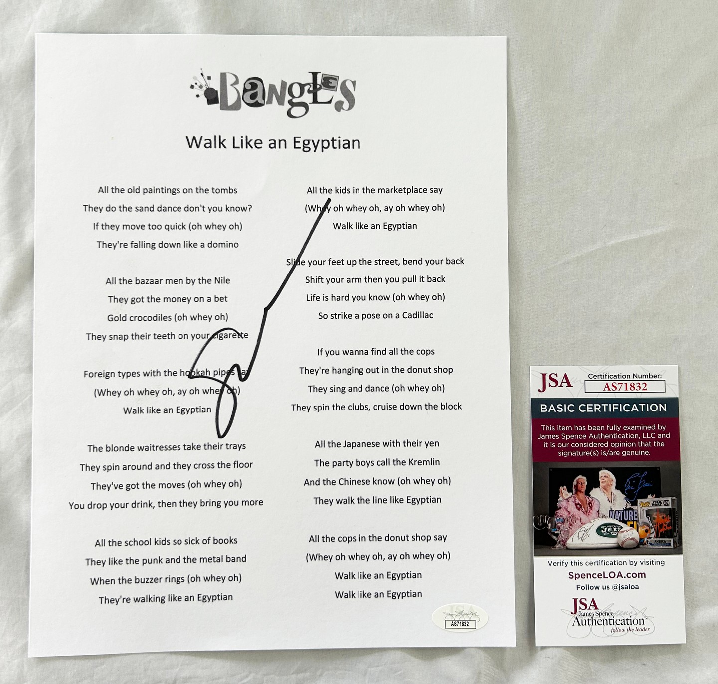 Susanna Hoffs Signed Lyric Sheet The Bangles JSA 2