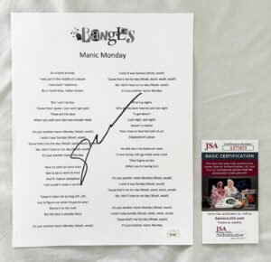 Susanna Hoffs Signed Lyric Sheet The Bangles JSA 3