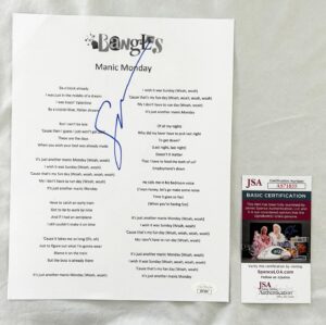 Susanna Hoffs Signed Lyric Sheet The Bangles JSA 5