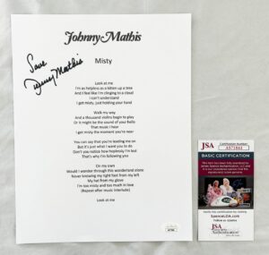 Johnny Mathis Signed Lyric Sheet JSA 4