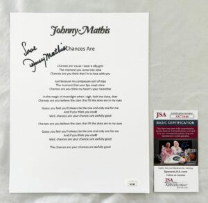 Johnny Mathis Signed Lyric Sheet JSA 6
