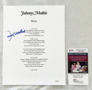 Johnny Mathis Signed Lyric Sheet JSA 8