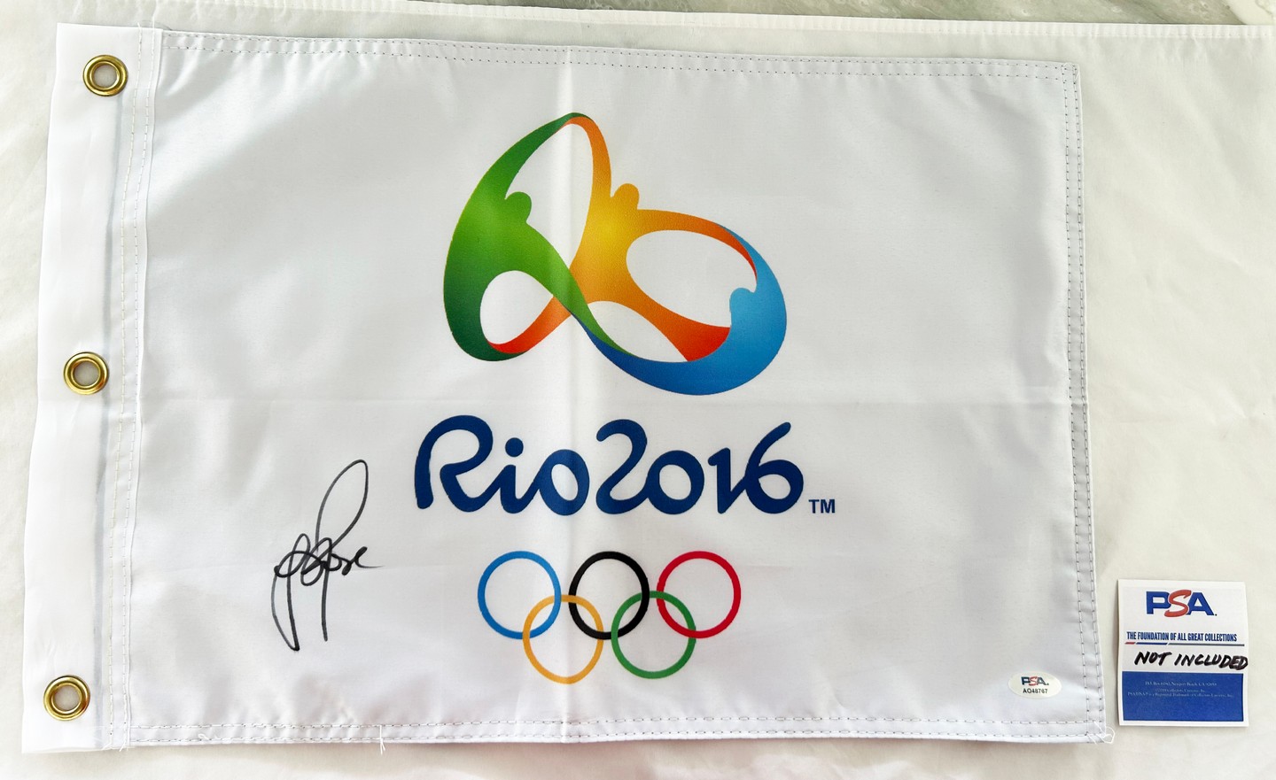 Justin Rose Signed 2016 Rio Olympics Flag PSA/DNA 1
