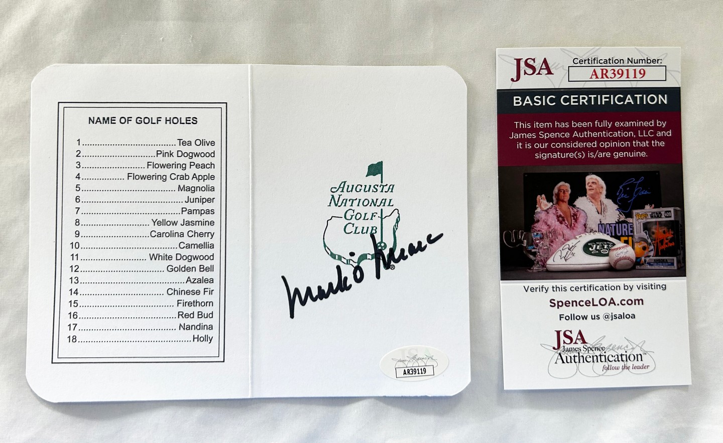Mark O'Meara Signed Masters ScoreCard JSA 2