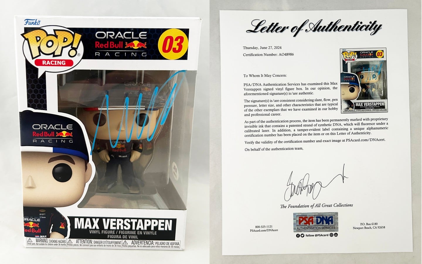 Max Verstappen Signed Funko Pop Red Bull Formula 1 F1 PSA/DNA 2