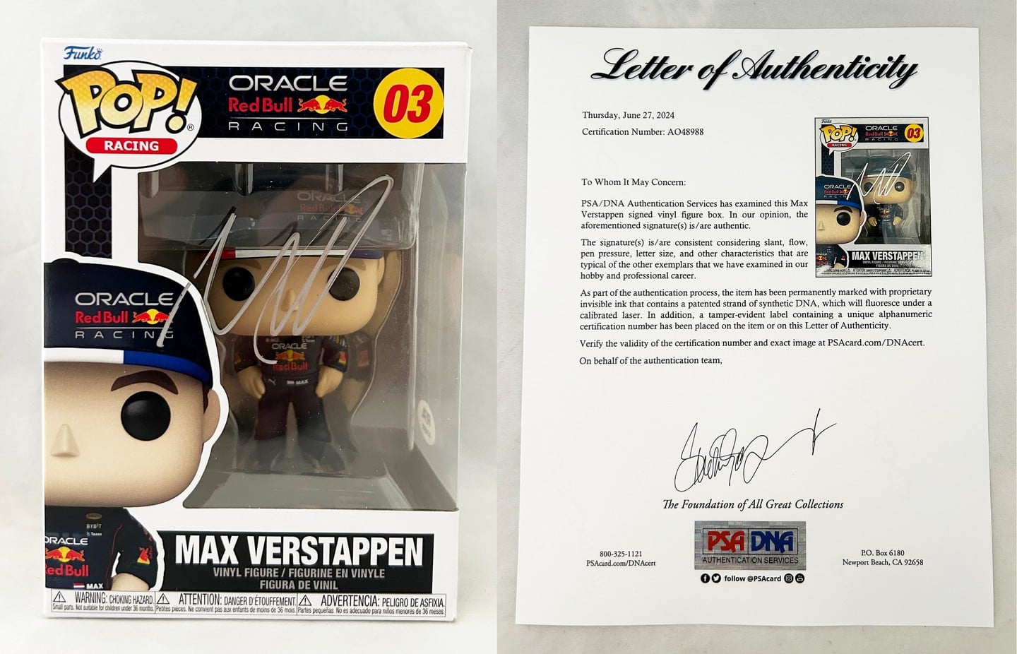 Max Verstappen Signed Funko Pop Red Bull Formula 1 F1 PSA/DNA 3