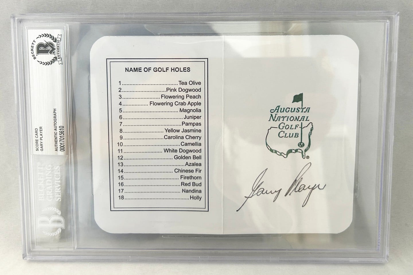 Gary Player Signed Masters Scorecard Beckett BAS 1