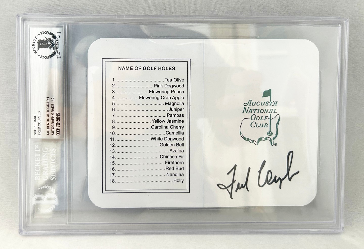 Fred Couples Signed Masters Scorecard Beckett BAS 3