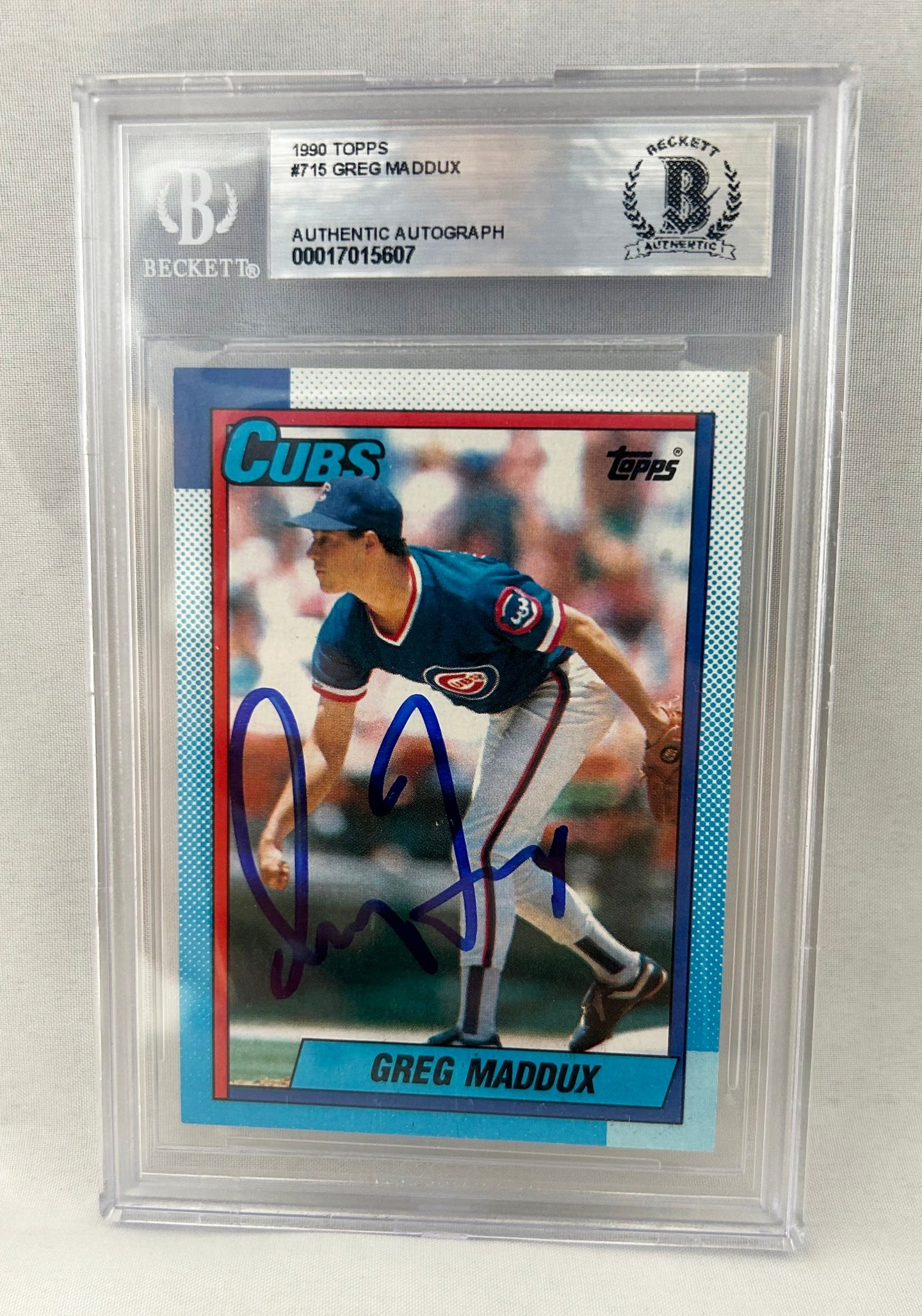 Greg Maddux Signed Card 1990 Topps #715 Beckett BAS