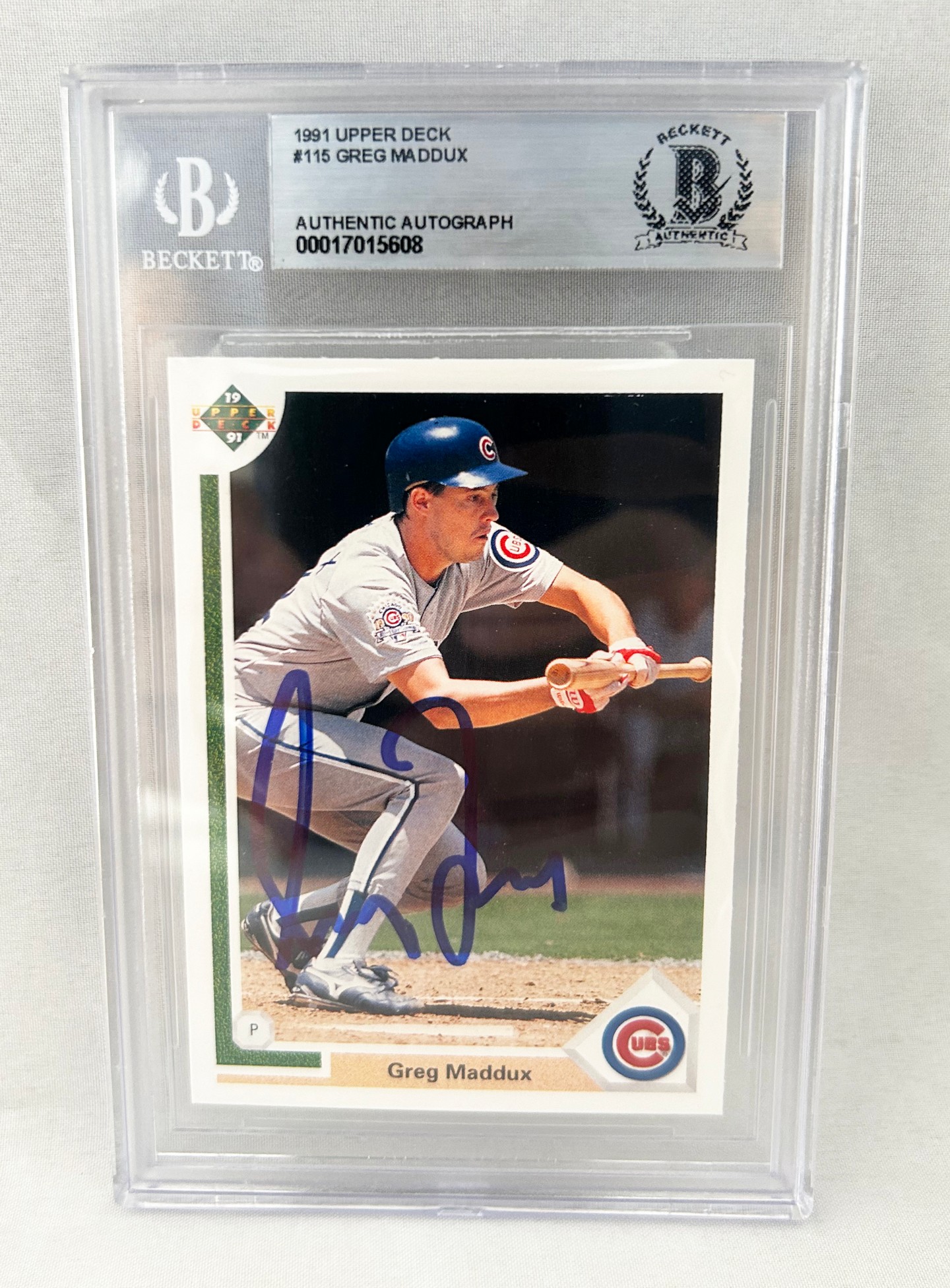 Greg Maddux Signed Card 1991 Upper Deck #115 Beckett BAS