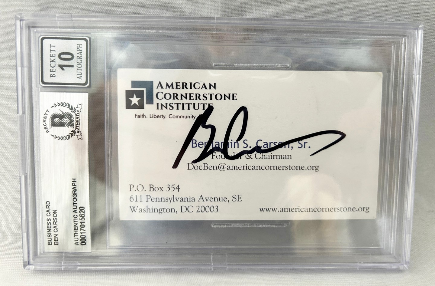 Ben Carson Signed Business Card Graded 10 Beckett BAS