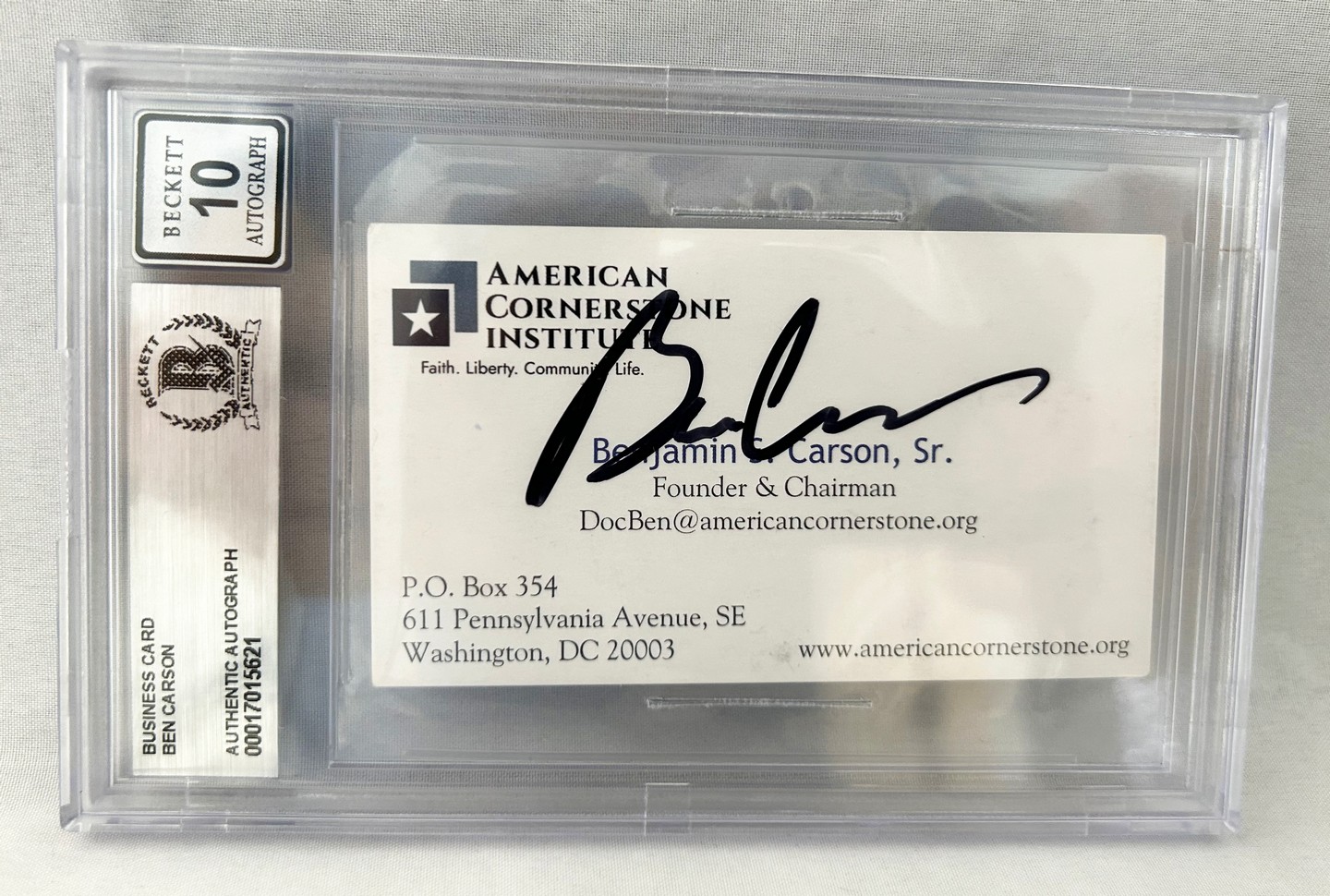 Ben Carson Signed Business Card Graded 10 Beckett BAS 1