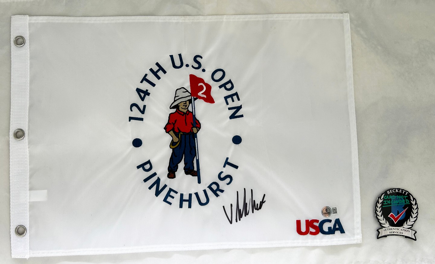 Viktor Hovland Signed 2024 US Open Flag 1 Beckett BAS