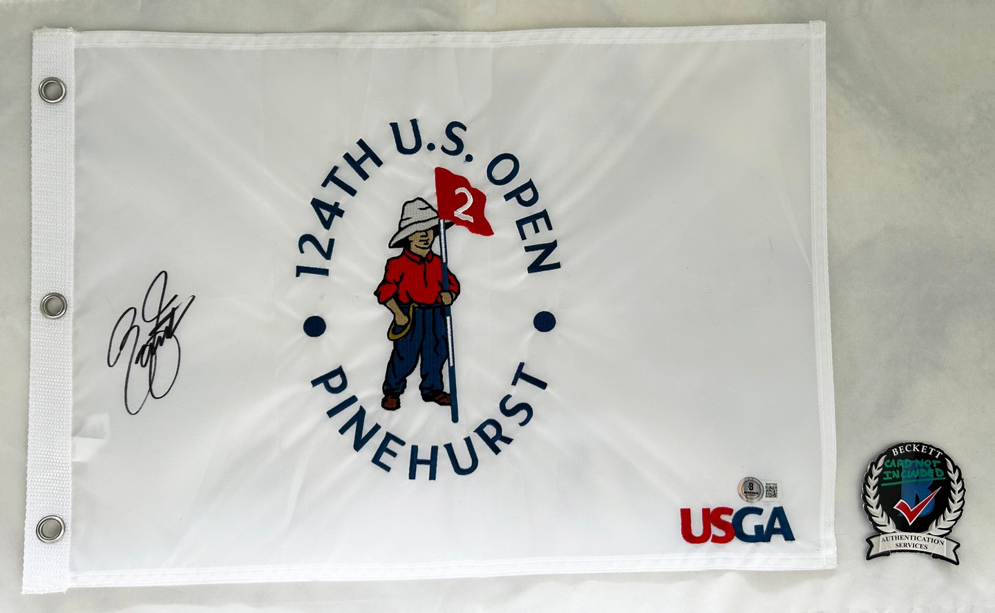 Rickie Fowler Signed 2024 US Open Flag 2 Beckett BAS