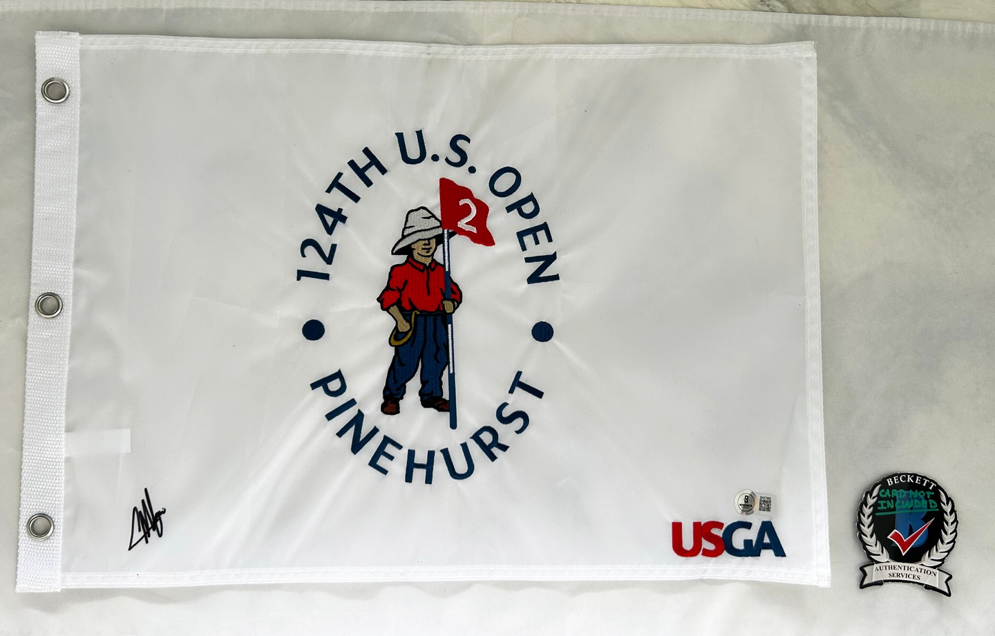 Collin Morikawa Signed 2024 US Open Flag Beckett BAS