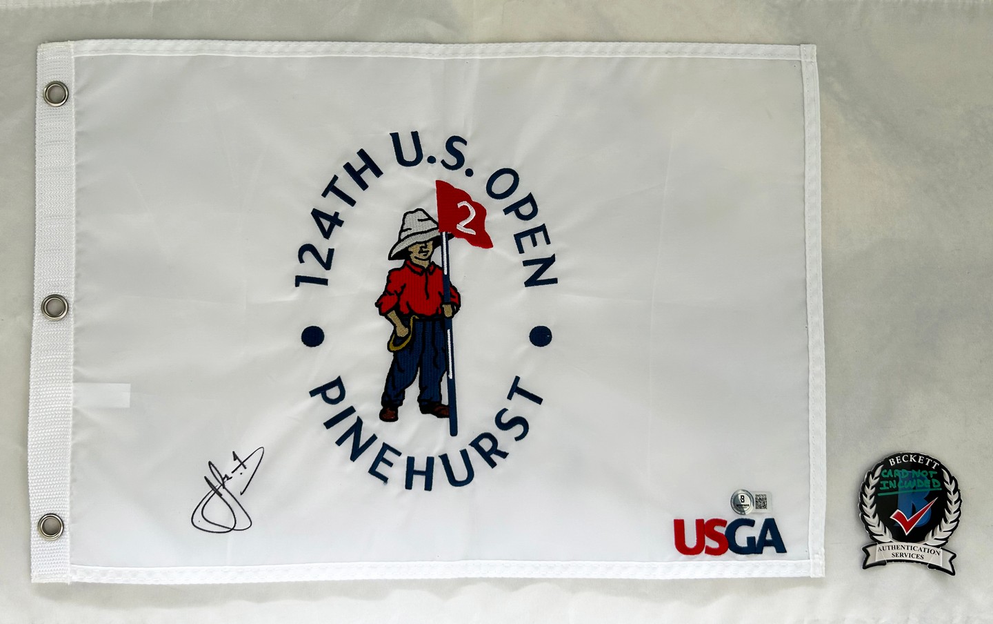 Cam Smith Signed 2024 US Open Flag 1 Beckett BAS