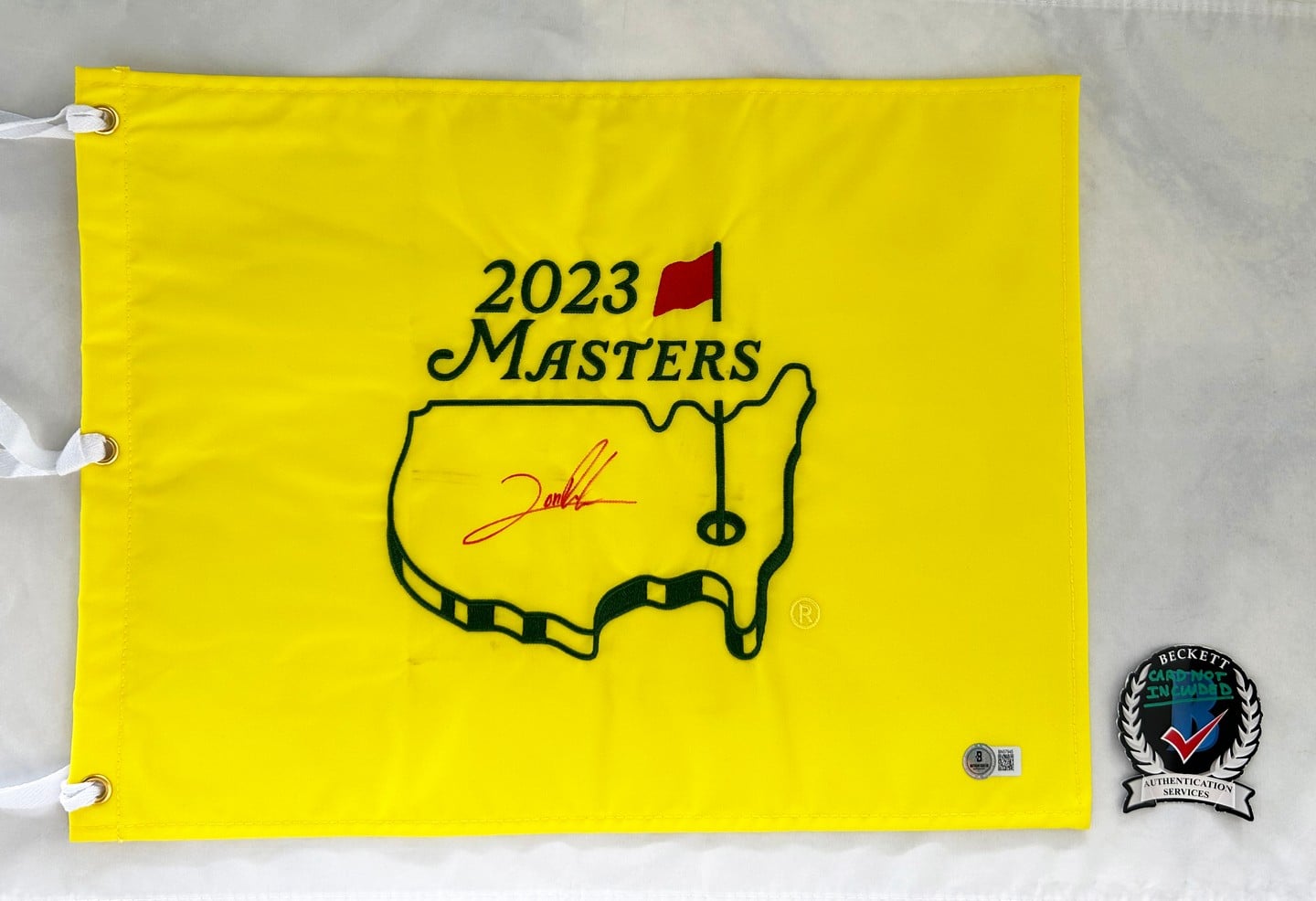 Jon Rahm Signed Masters Flag Beckett BAS 3