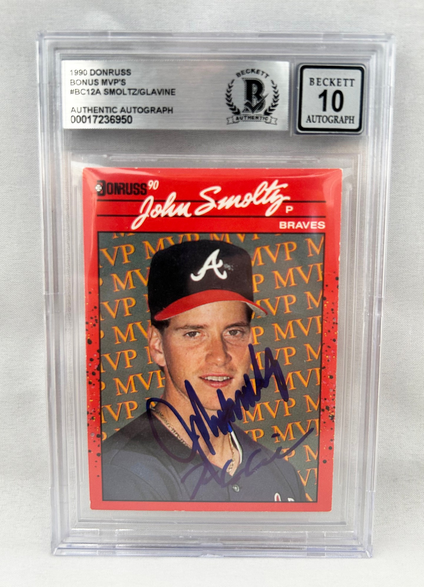 Tom Glavine and John Smoltz Signed Card 1990 Donruss Error Card #BC-12 Atlanta Braves Beckett BAS