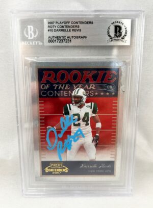 Darrelle Revis Signed Card 2007 Playoff Contenders #10 Beckett BAS