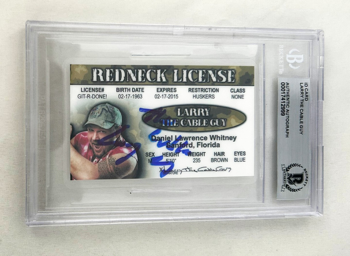 Larry The Cable Guy Signed License Beckett BAS