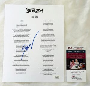 Young Jeezy Signed Lyric Sheet JSA 1