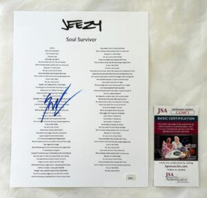 Young Jeezy Signed Lyric Sheet JSA 2