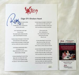 Roxy Petrucci Signed Lyric Sheet JSA Vixen 1