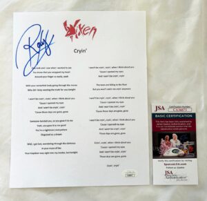 Roxy Petrucci Signed Lyric Sheet JSA Vixen 2