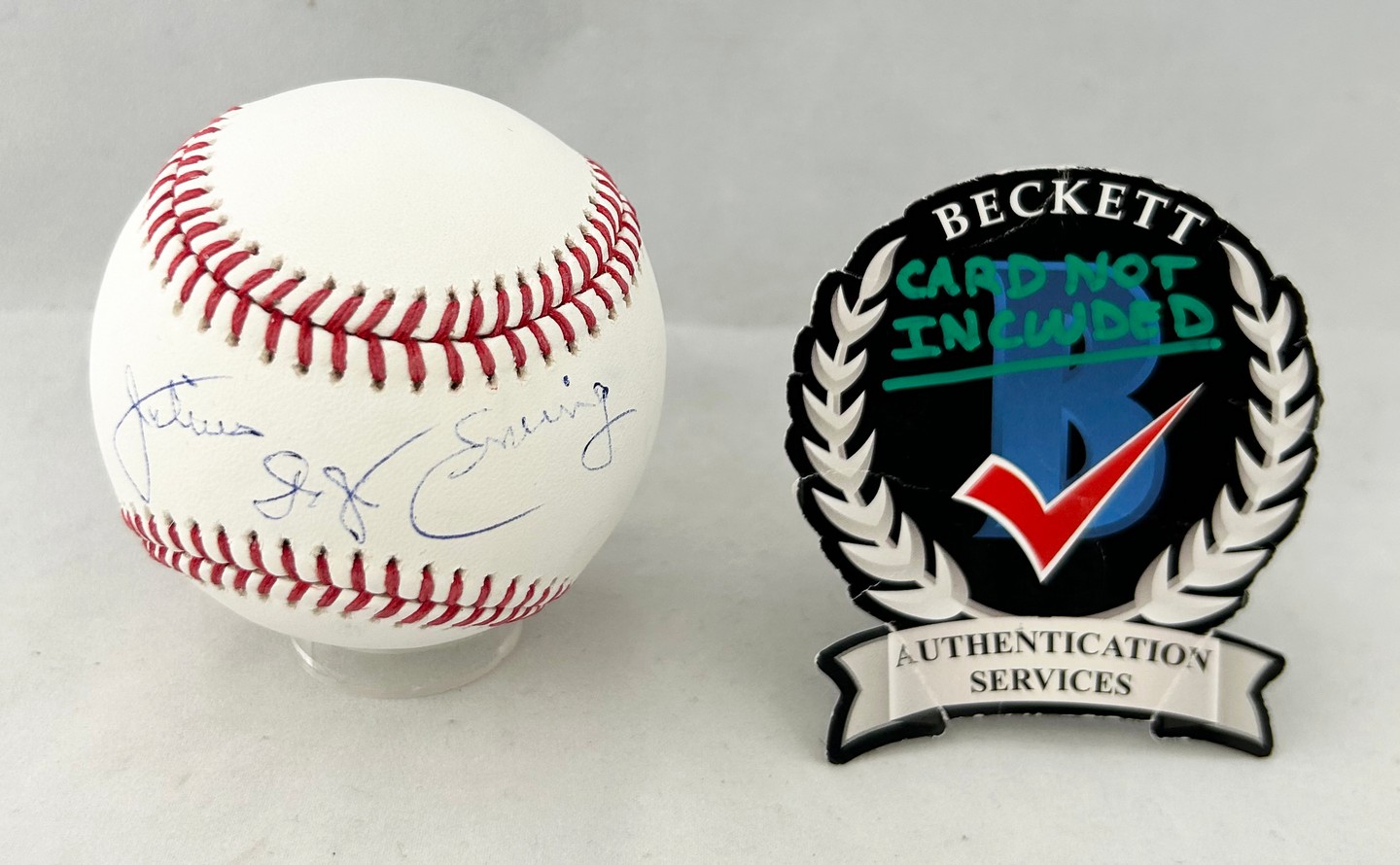 Julius Erving Signed Authentic Major League Baseball Dr J New York Nets Beckett BAS