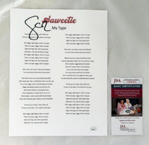 Saweetie Signed Lyric Sheet JSA