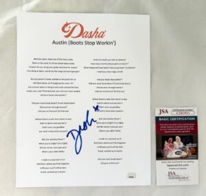 Dasha Signed Lyric Sheet JSA 1