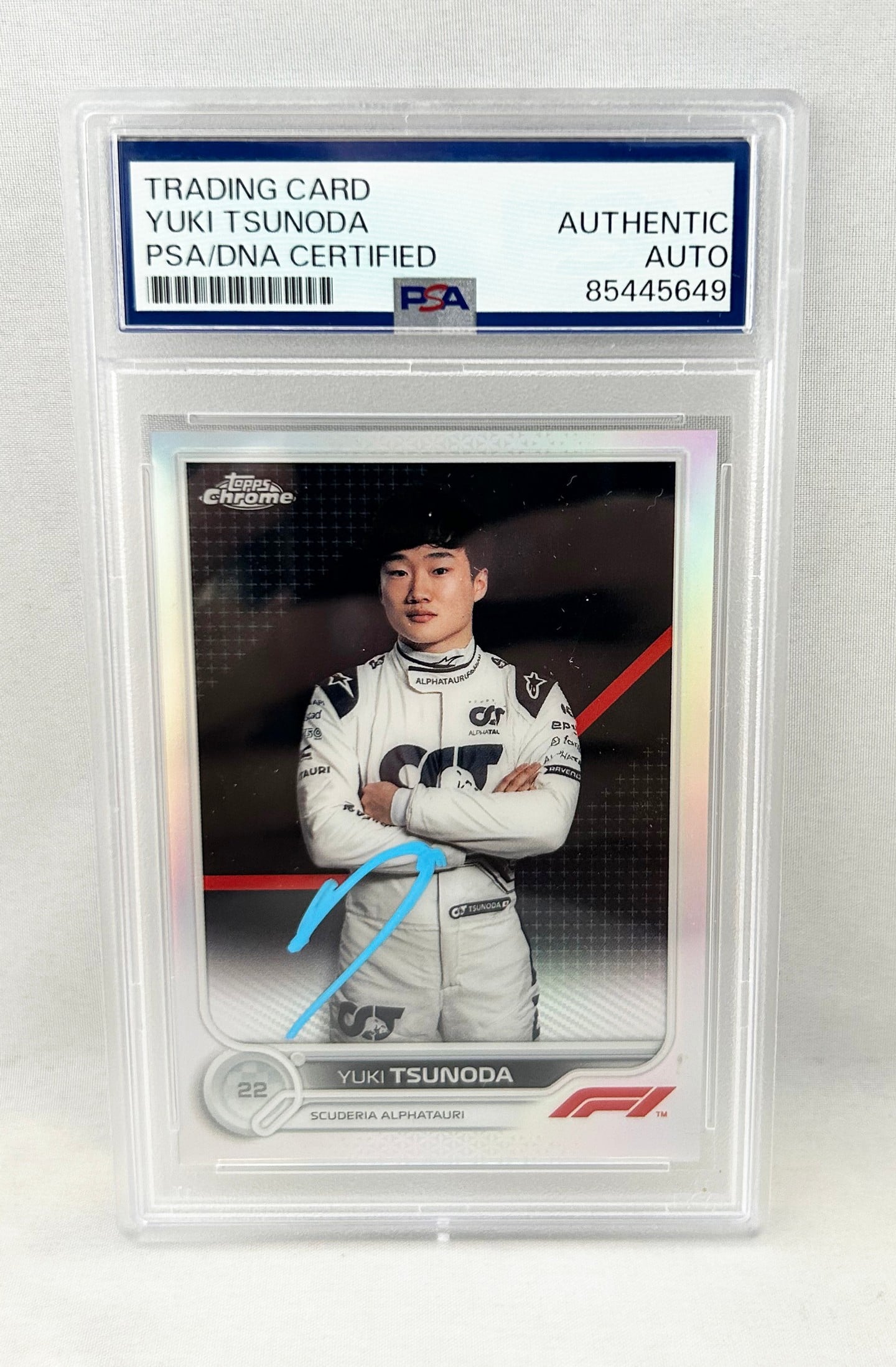 Yuki Tsunoda Signed Card 2022 Topps Chrome Refractor Formula 1 #61 PSA/DNA