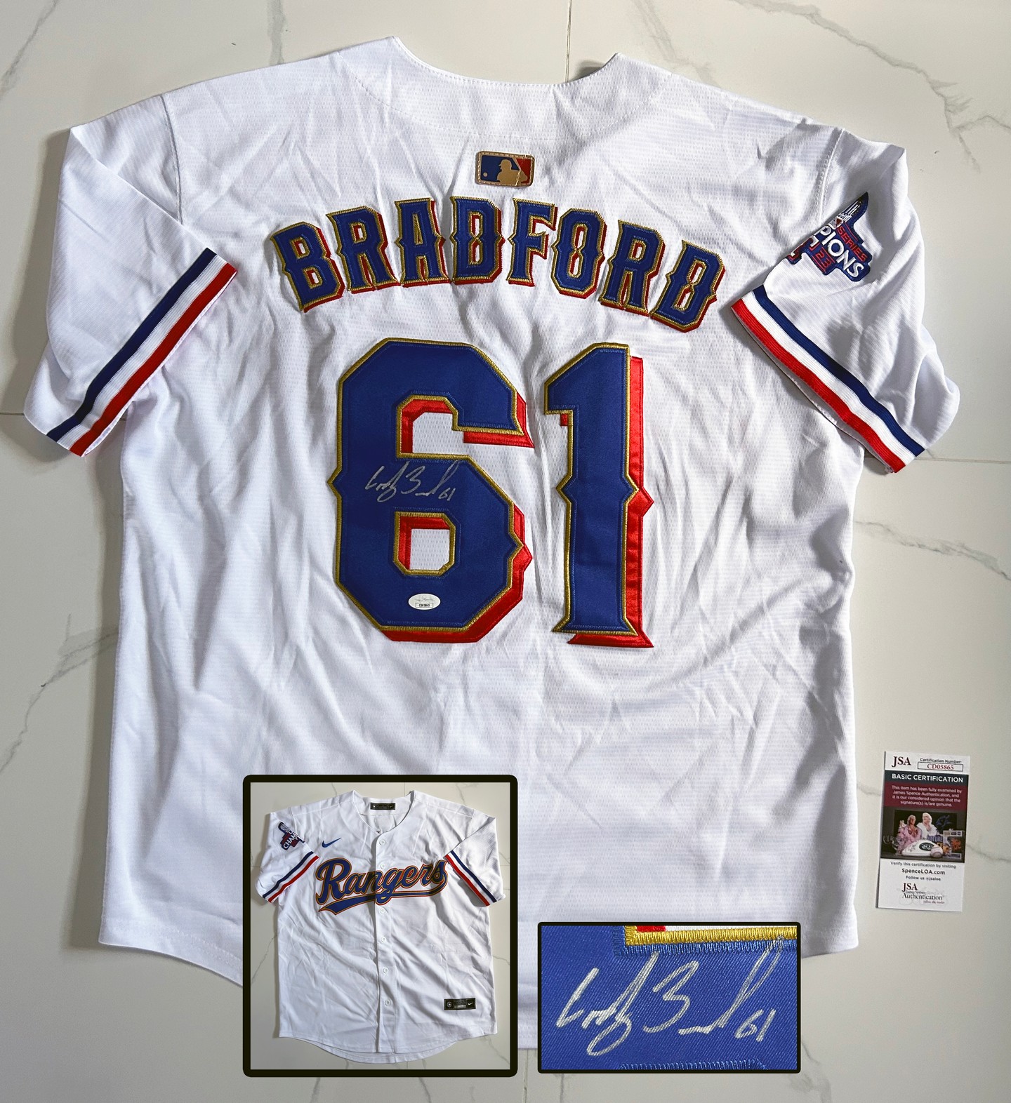 Cody Bradford Signed Jersey Texas Rangers JSA