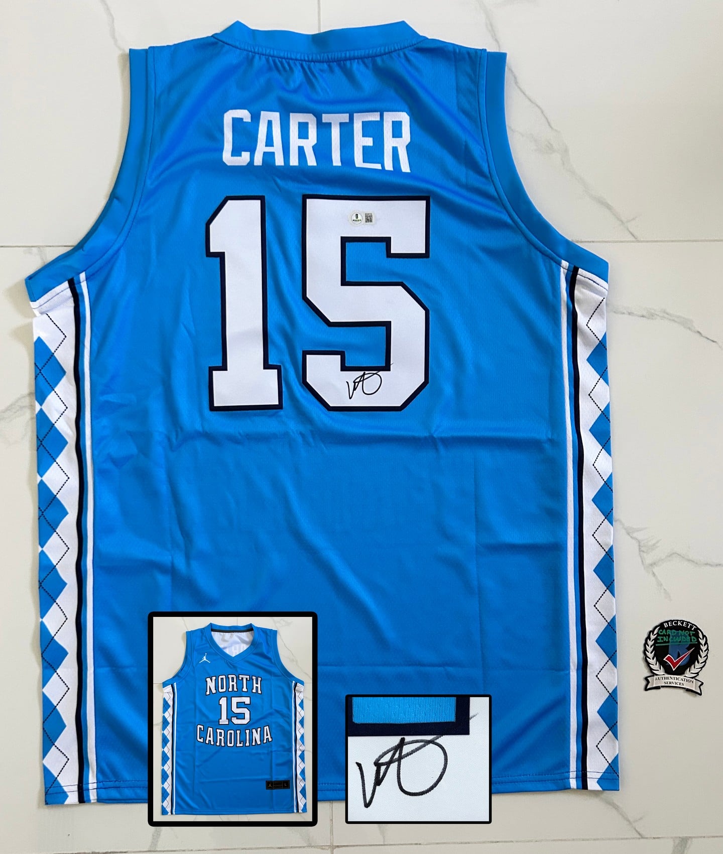 Vince Carter Signed Jersey North Carolina Tar Heels Beckett BAS