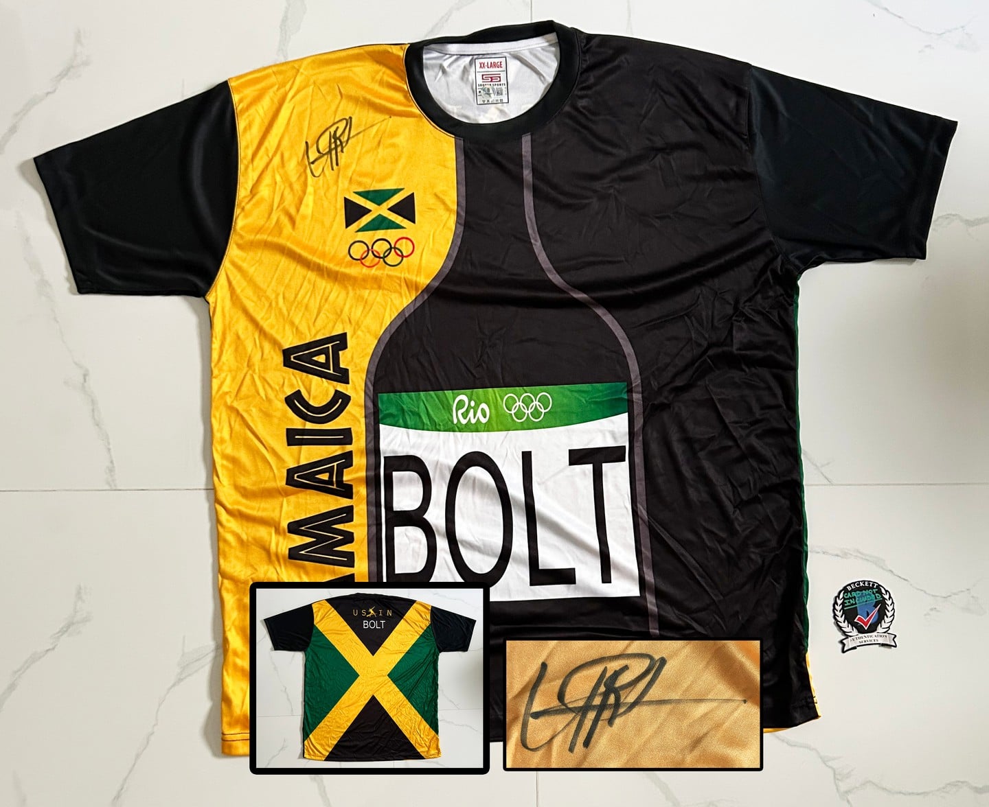 Usain Bolt Signed Jersey 2016 Rio Olympics Fastest Man Alive Beckett BAS 1