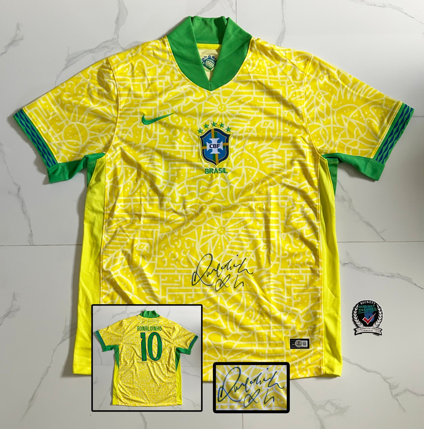 Ronaldinho Signed Jersey Brazil Brasil Soccer Beckett BAS 1