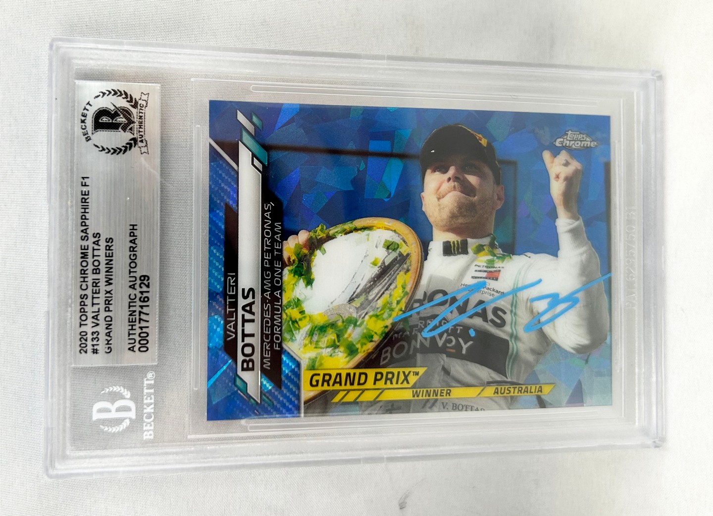 Valtteri Bottas Signed Rookie Card 2020 Topps Chrome Saphire #133 F1 Mercedes Beckett BAS