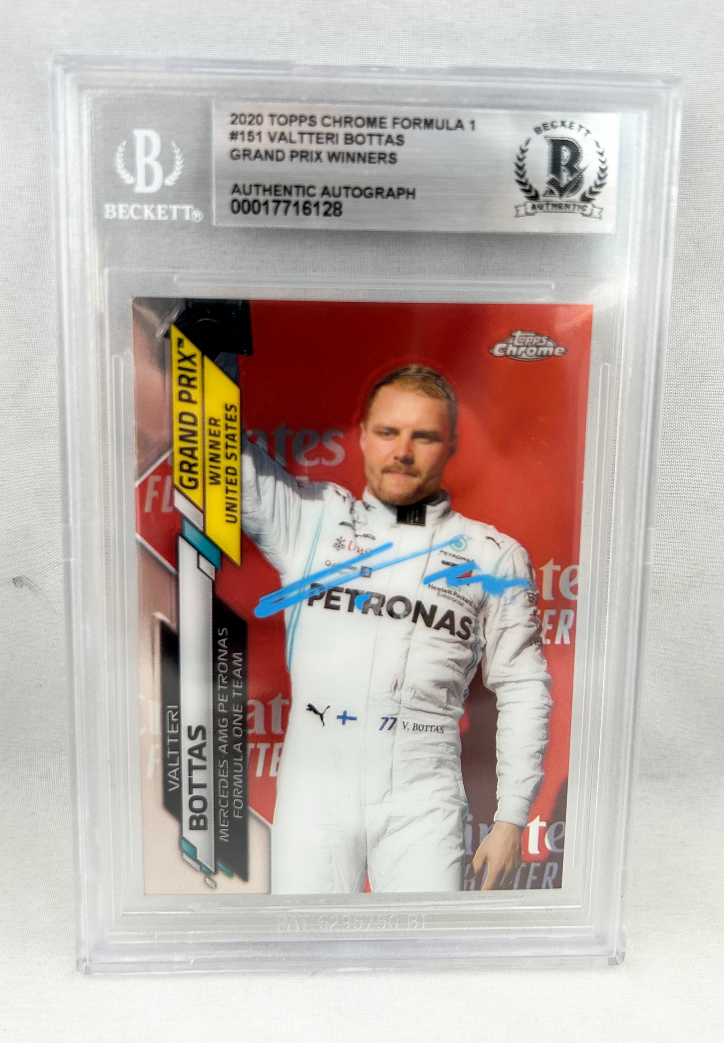 Valtteri Bottas Signed Rookie Card 2020 Topps Chrome #151 F1 Mercedes Beckett BAS