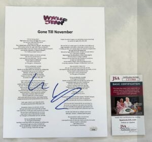 Wyclef Jean Signed Lyric Sheet Gone Till November JSA 3