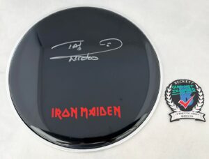 Nicko McBrain Signed Drumhead Iron Maiden Beckett BAS