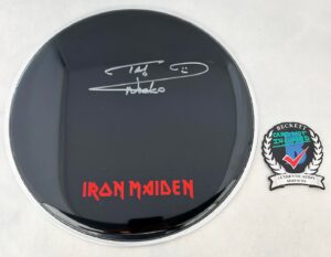 Nicko McBrain Signed Drumhead Iron Maiden Beckett BAS 1