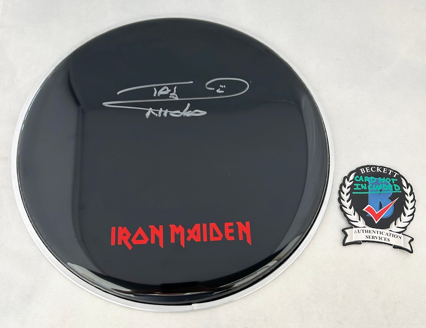 Nicko McBrain Signed Drumhead Iron Maiden Beckett BAS 2