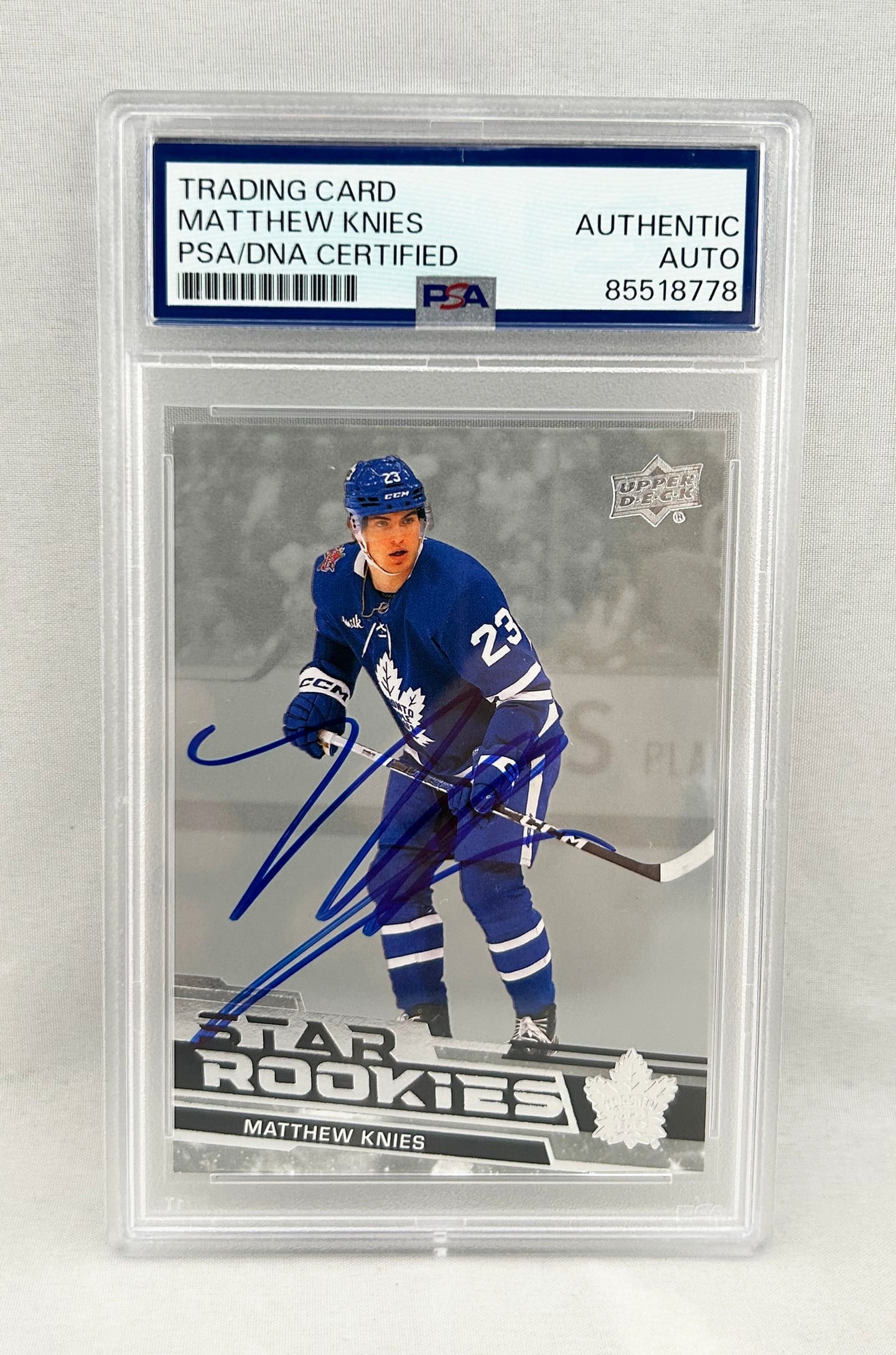 Matthew Knies Signed Rookie Card 2023-24 Upper Deck #4 PSA/DNA