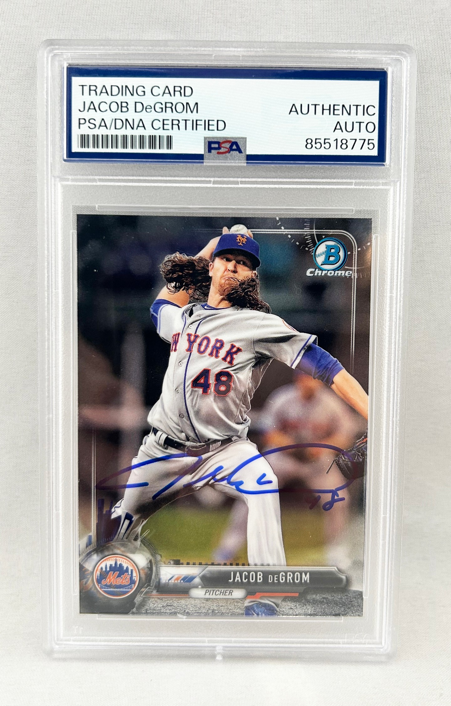 Jacob DeGrom Signed Card 2017 Bowman Chrome #33 PSA/DNA