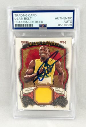 Usain Bolt Signed Card 2024 Topps Allen & Ginter Relic Patch #AGR-UB Olympics PSA/DNA 1