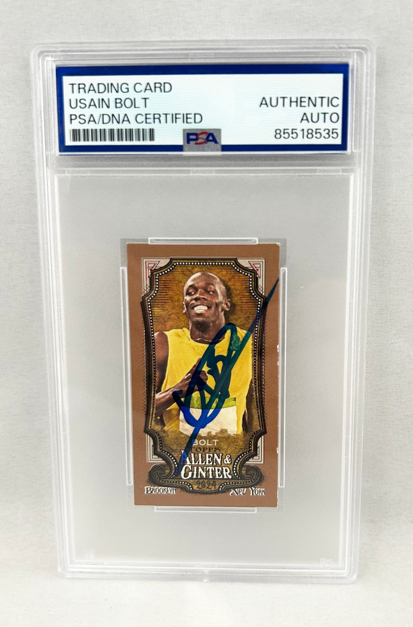 Usain Bolt Signed Card 2024 Topps Allen & Ginter Mini Brown #208 Olympics PSA/DNA