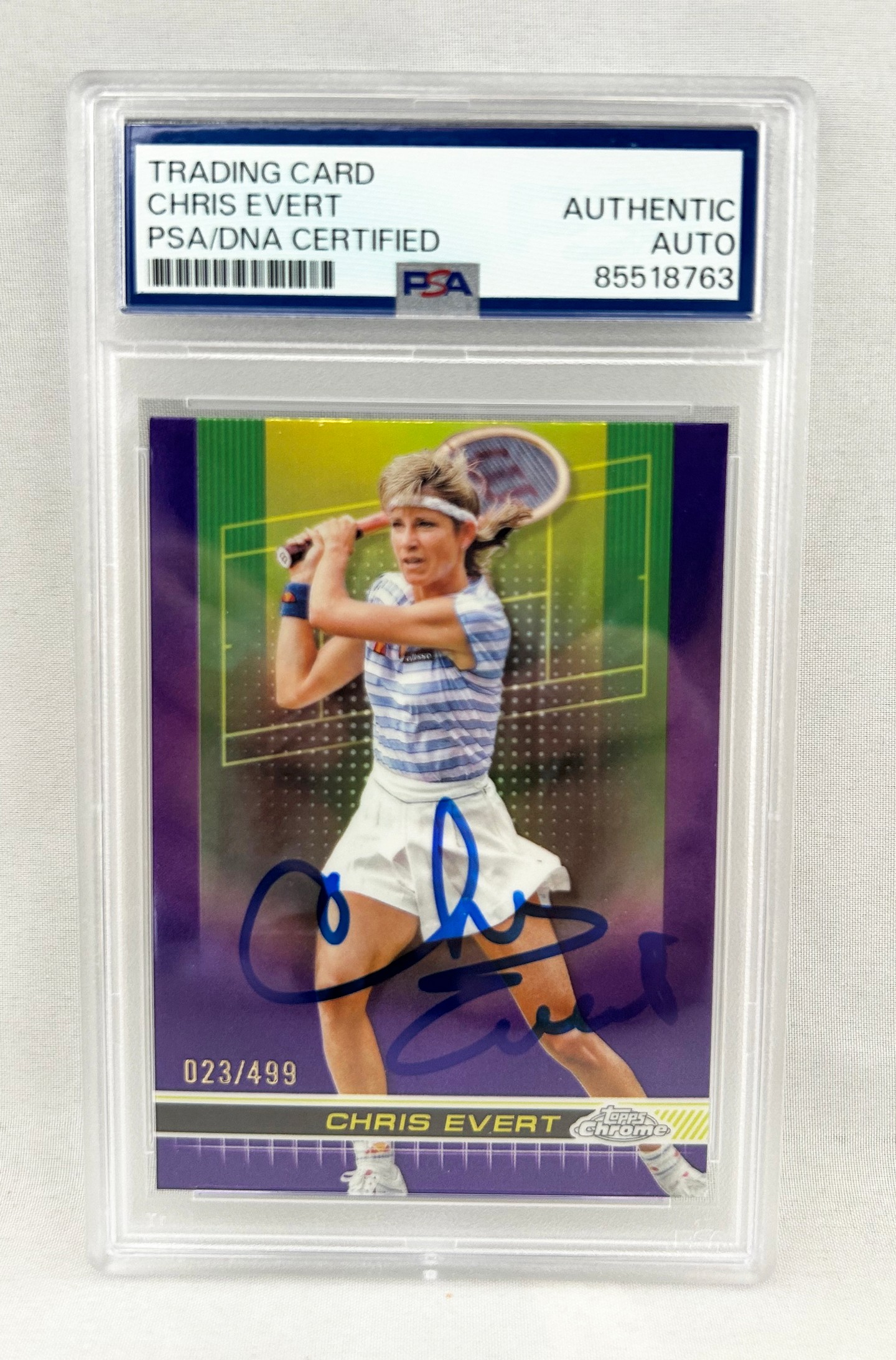 Chris Evert Signed Card 2024 Topps Chrome Purple Refractor #23/499 PSA/DNA