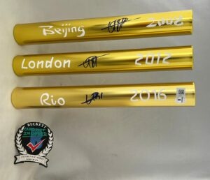 Usain Bolt Signed Baton Set 2008 Beijing 2012 London 2016 Rio Olympics Beckett BAS