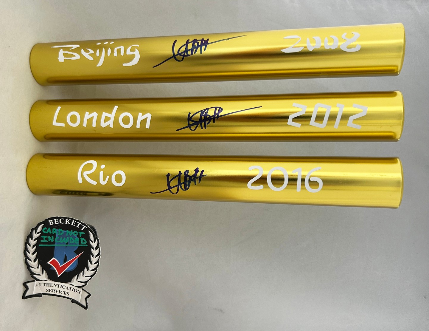 Usain Bolt Signed Baton Set 2008 Beijing 2012 London 2016 Rio Olympics Beckett BAS 6